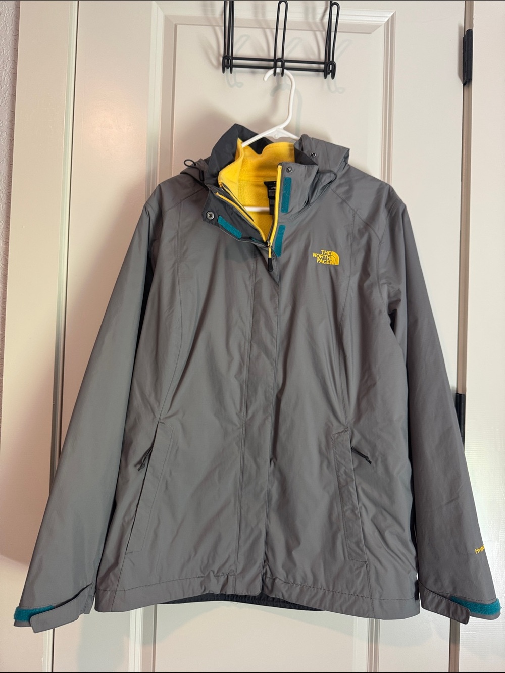 The North Face Women’s Gray Jacket with Removable Yellow Fleece Liner